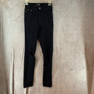 Fashion Nova Womens 3 Denim Jeans Black Skinny Distressed Mid Rise Stretch